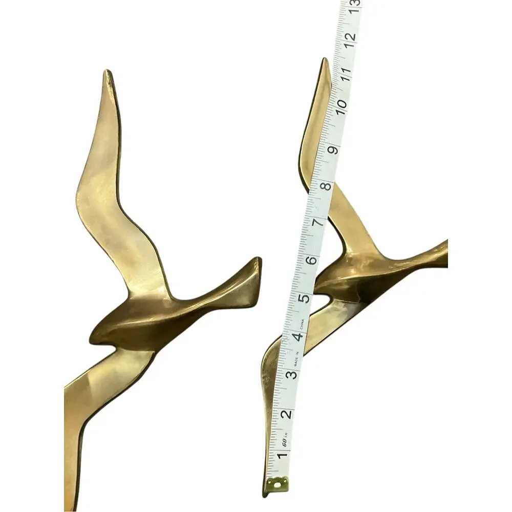 Gold Brass Seagulls Wall Decor 3 Piece Set Vintage 1960’s Coastal Accent EUC